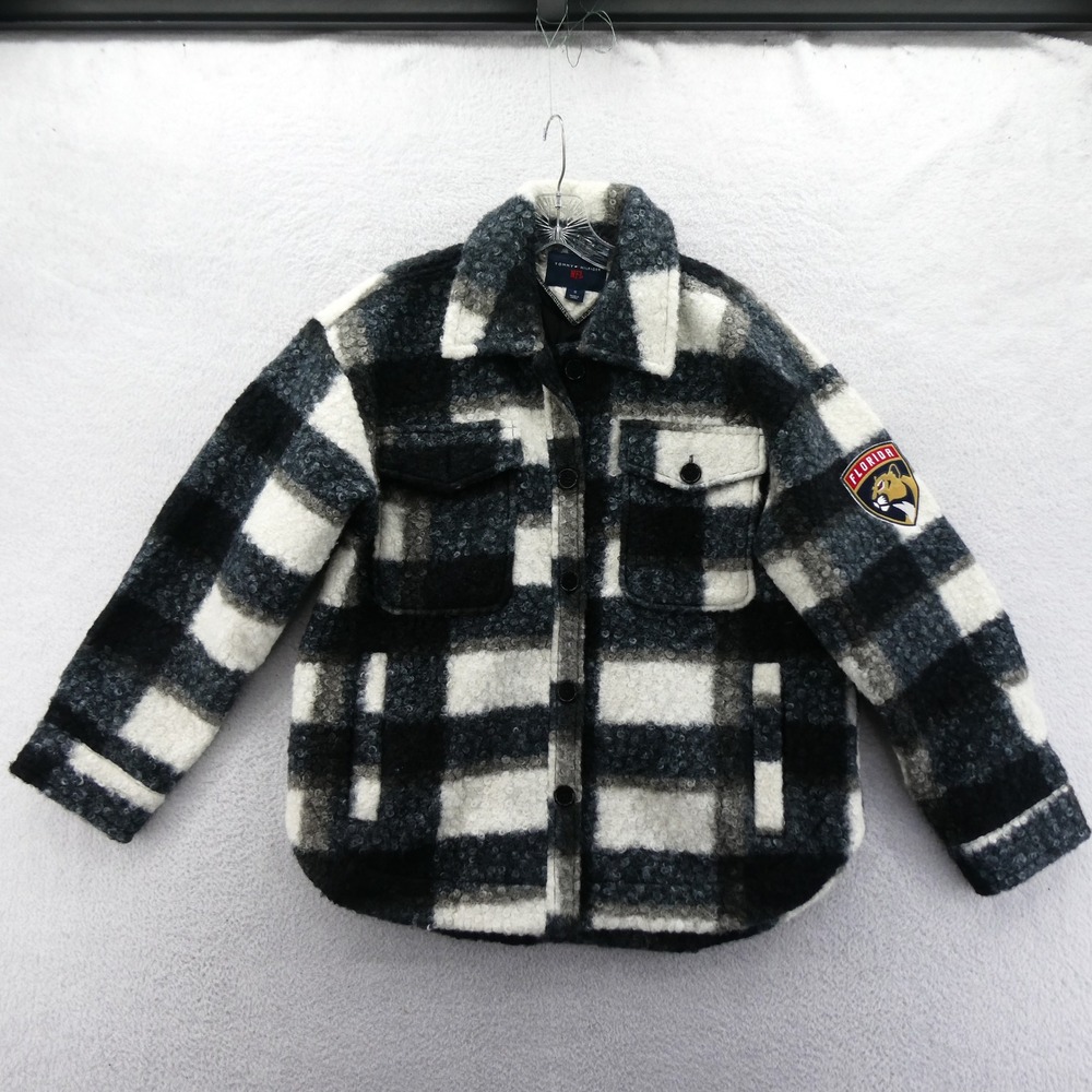Tommy Hilfiger Jacket Womens Small Florida Panthers Black‎ Plaid Boucle Shacket